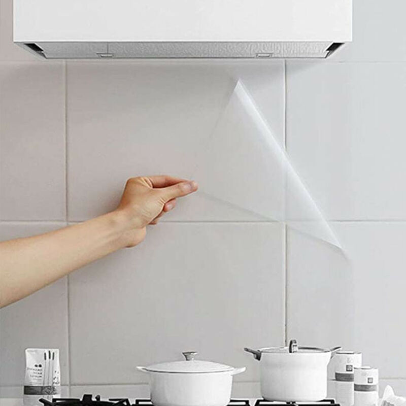 foto del prodotto foglio trasparente autoadesivo per cucina calore e olio 60cm x 500cm