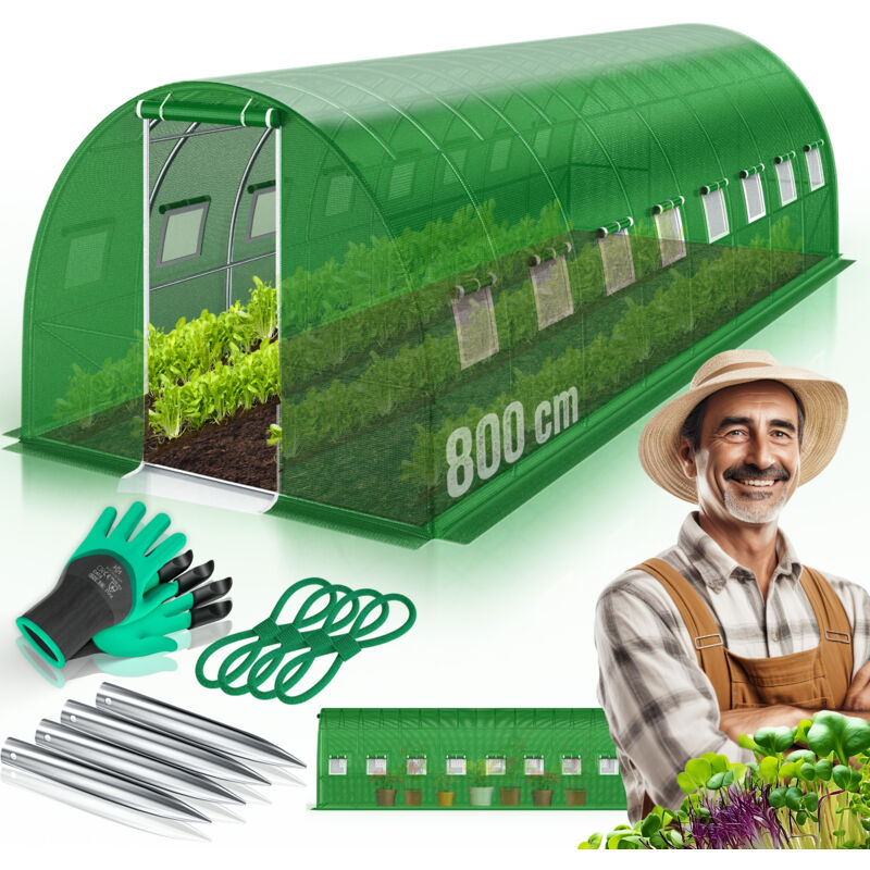foto del prodotto foil greenhouse stabile con finestre con zanzariera e porta tunnel da giardino con telaio in acciaio zincato tunnel in foil 170g m incl. ancoraggio
