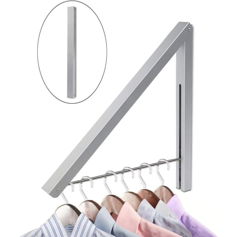 foto del prodotto foldable wall mounted coat rack, aluminum coat rack with coat hooks, wall mounted clothes hook, coat hooks for corners, balconies, clothes dryer,