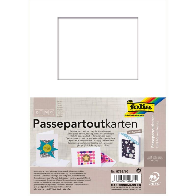 foto del prodotto folia 8768 10 rettangolare cut out confezione di 10 biglietti con passepartout, bianco