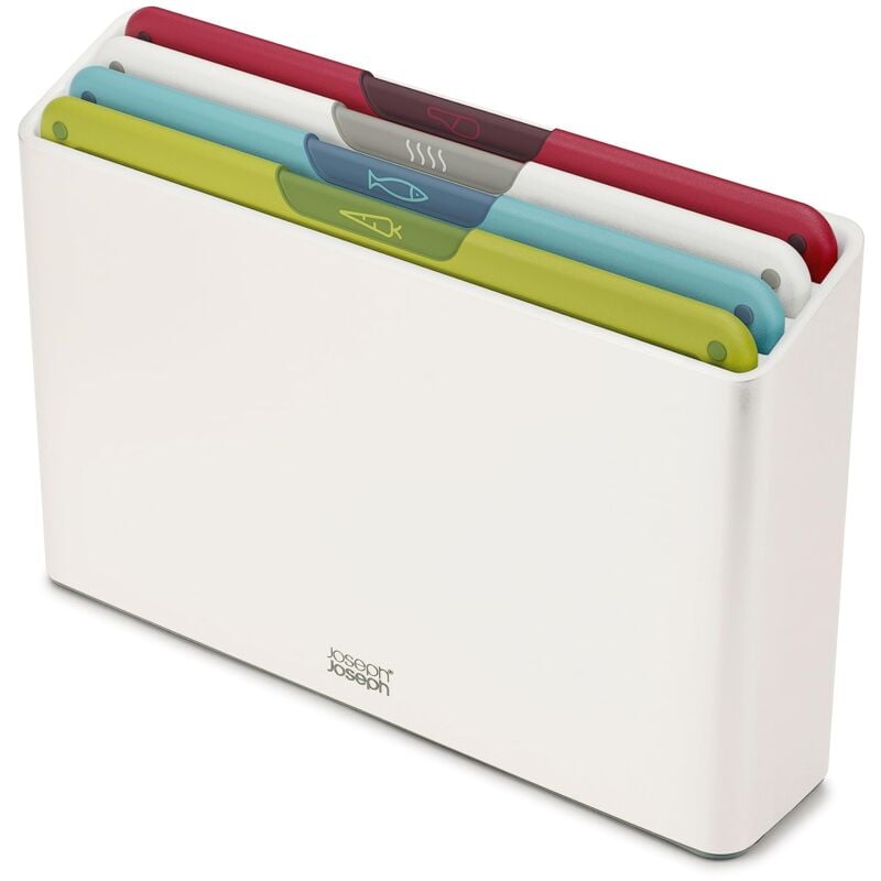 foto del prodotto folio icon, set di 4 taglieri da cucina antiscivolo con custodia medio, bianco joseph joseph