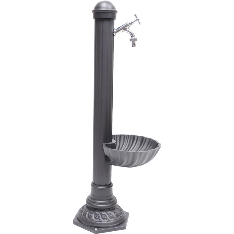 foto del prodotto fonderia bongiovanni fontana a colonna pandora per casa giardino colore grigio ghisa con vasca con rubinetto in ottone a scelta cromato