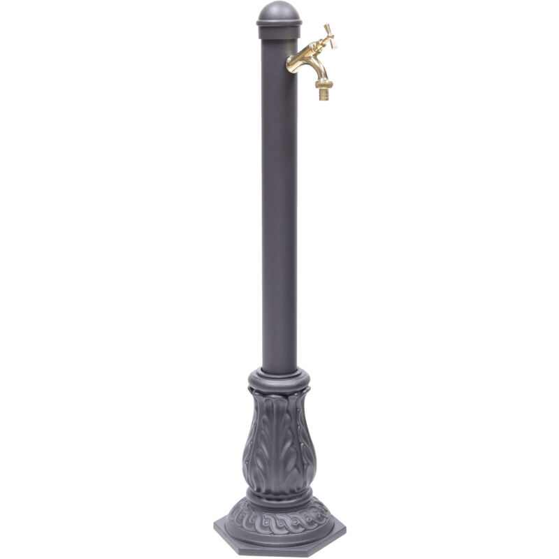 foto del prodotto fonderia bongiovanni fontana a colonna vittoria per casa giardino colore grigio ghisa con rubinetto in ottone lucido mod.303l