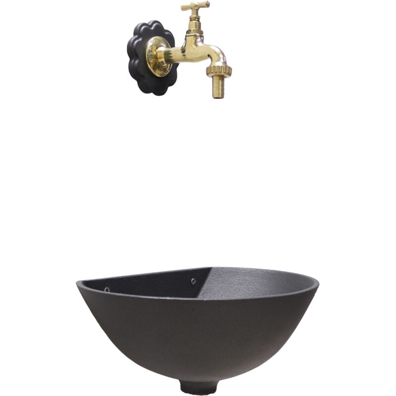 foto del prodotto fonderia bongiovanni fontana a muro 600 da giardino parete balcone esterno con rubinetto 195 l in ottone lucido e rosone fiore