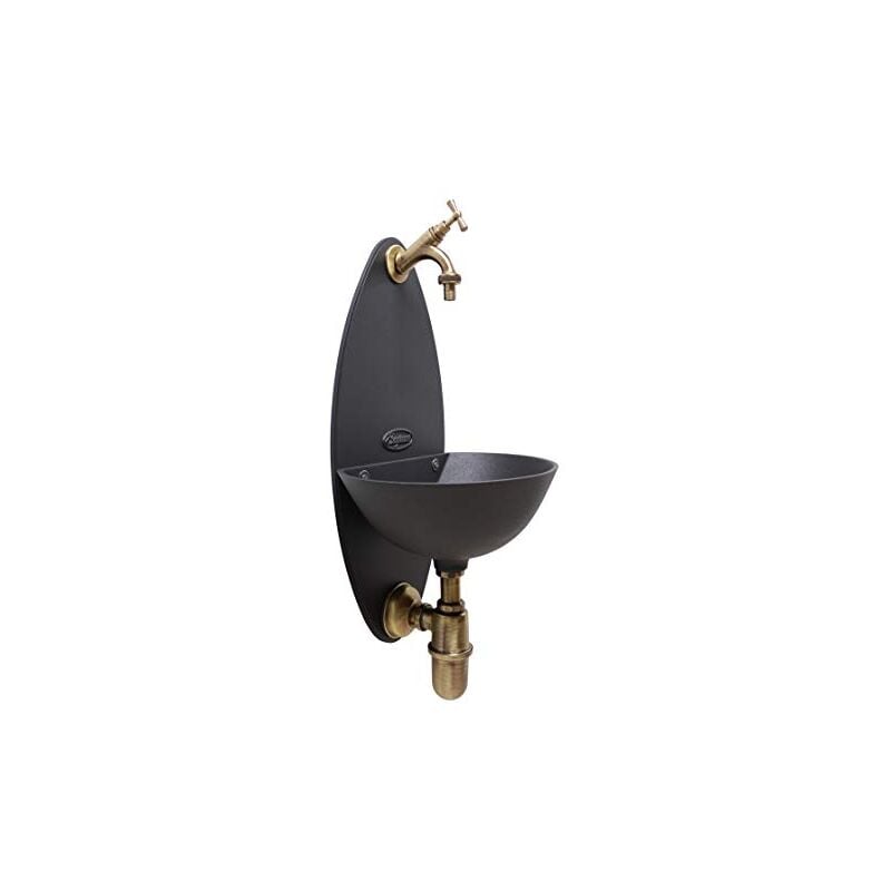 foto del prodotto fonderia bongiovanni fontana a muro atena colore ghisa per casa e giardino con rubinetto e sifone in ottone finitura a scelta brunito