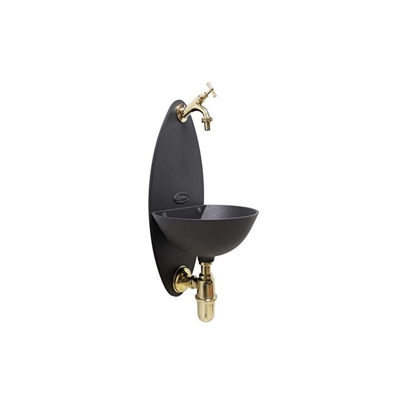 foto del prodotto fonderia bongiovanni fontana a muro atena colore ghisa per casa e giardino con rubinetto e sifone in ottone finitura a scelta lucido