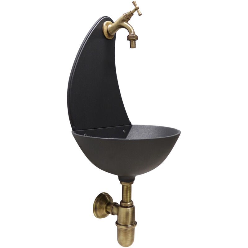foto del prodotto fonderia bongiovanni fontana a muro luna colore ghisa per casa e giardino con rubinetto e sifone con piletta in ottone brunito
