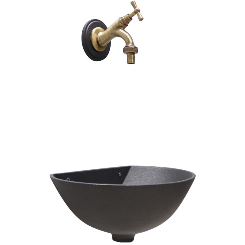 foto del prodotto fonderia bongiovanni fontana a muro modello 600 a parete grigio ghisa casa giardino balcone con rubinetto ottone brunito 303b