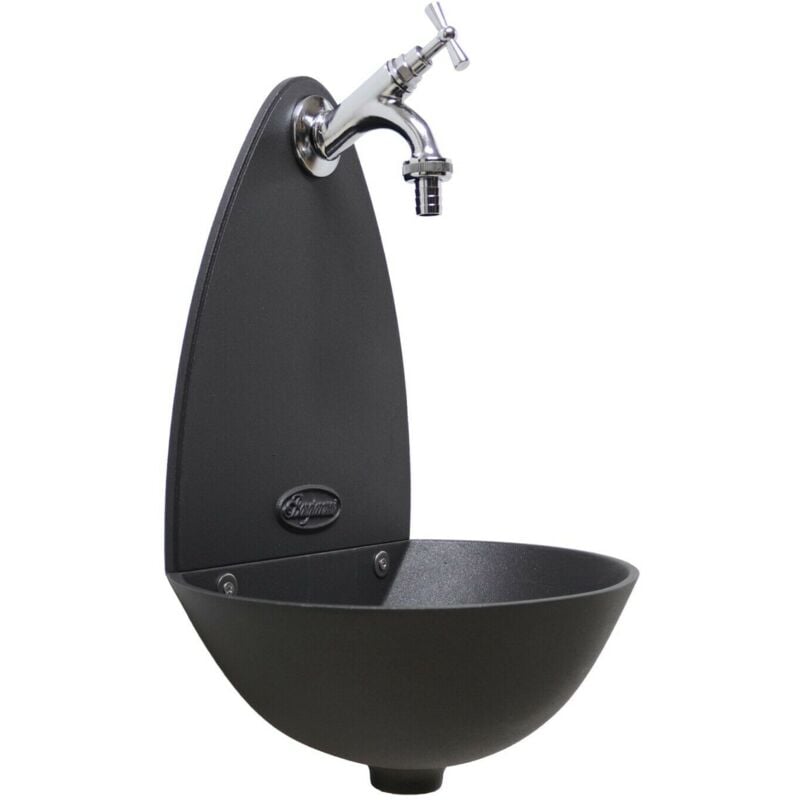 foto del prodotto fonderia bongiovanni fontana a muro palma colore grigio ghisa per casa giardino con rubinetto in ottone scegli la finitura cromato
