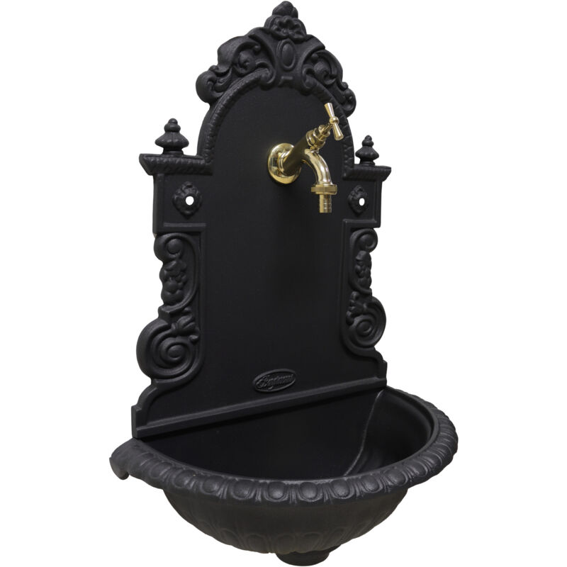 foto del prodotto fonderia bongiovanni - fontana a muro pamplona grigio ghisa per casa giardino balcone parete con rubinetto in ottone finitura a scelta lucido