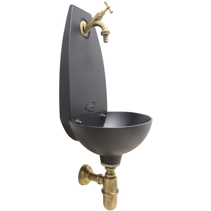 foto del prodotto fonderia bongiovanni fontana a muro tebe colore ghisa per casa e giardino con rubinetto e sifone scegli la finitura brunito