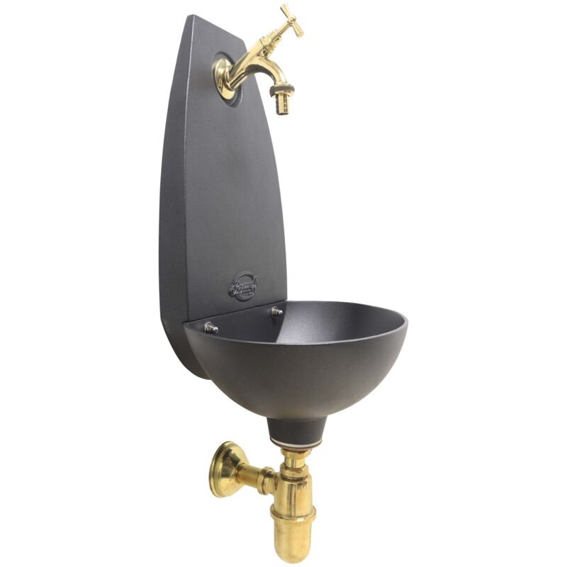 foto del prodotto fonderia bongiovanni - fontana a muro tebe colore ghisa per casa e giardino con rubinetto e sifone scegli la finitura lucido