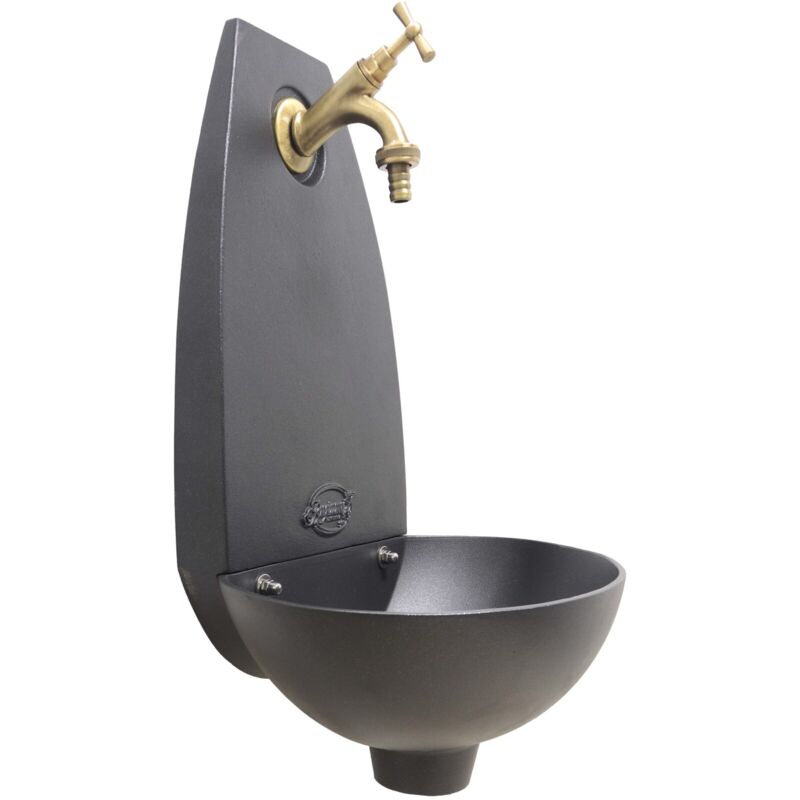 foto del prodotto fonderia bongiovanni - fontana a muro tebe colore ghisa per casa e giardino con rubinetto finitura a scelta brunito