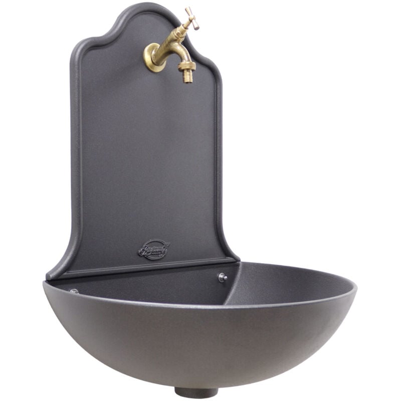 foto del prodotto fonderia bongiovanni fontana a muro valencia per casa giardino esterno parete balcone con rubinetto in ottone finitura a scelta brunito