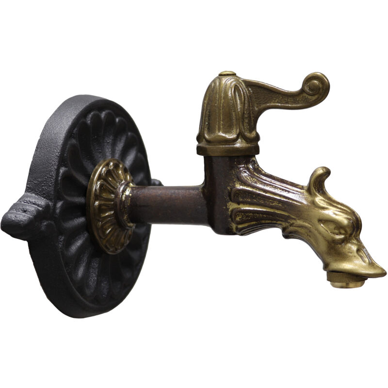 foto del prodotto fonderia bongiovanni - rosone in alluminio per fontane vasche da giardino rubinetto modello liberty piccolo con rubinetto in ottone 147