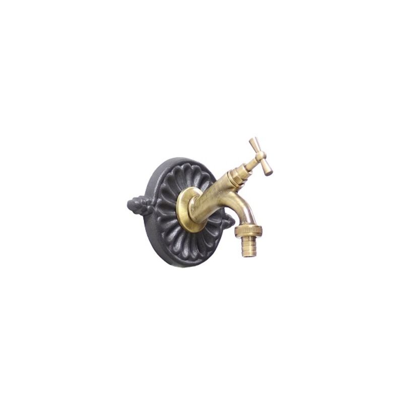 foto del prodotto fonderia bongiovanni rosone in alluminio per fontane vasche da giardino rubinetto modello liberty piccolo con rubinetto in ottone 303 brunito