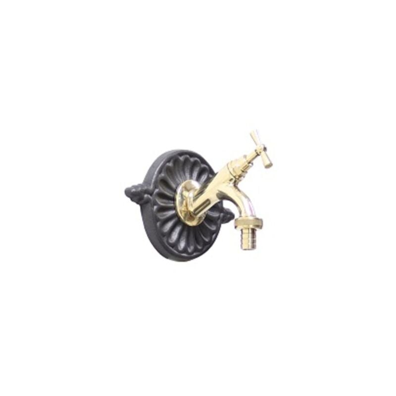 foto del prodotto fonderia bongiovanni rosone in alluminio per fontane vasche da giardino rubinetto modello liberty piccolo con rubinetto in ottone 303 lucido