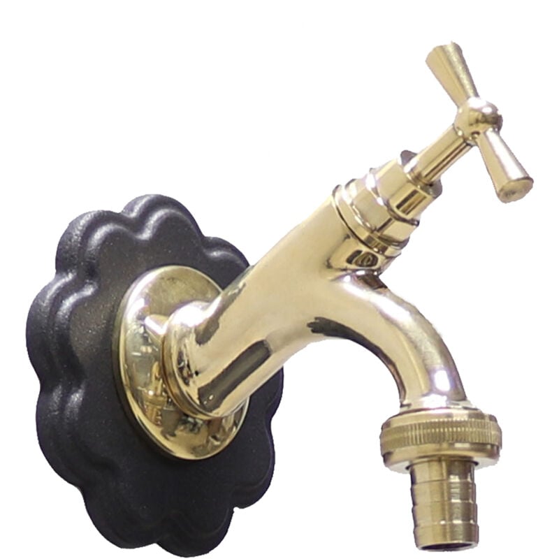 foto del prodotto fonderia bongiovanni rubinetto in ottone modello 303 completo di rosone margherita per casa fontana vasca lavello finitura ottone a scelta lucido