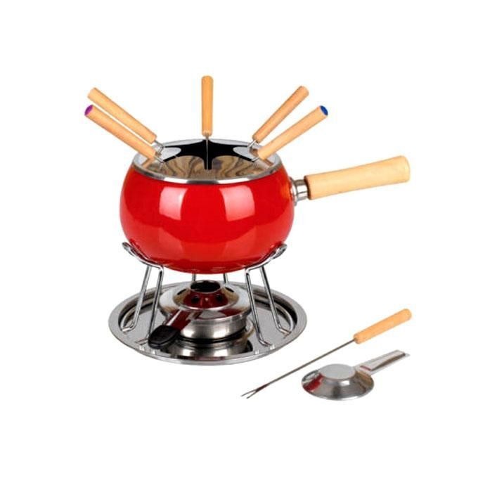foto del prodotto fonduta smaltata rossa set pezzi 12