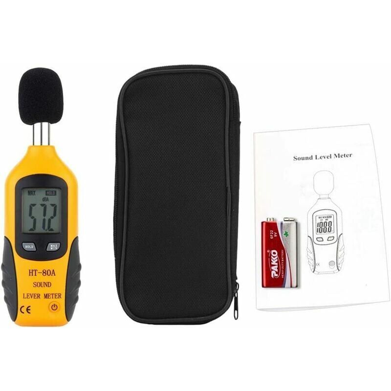 foto del prodotto fonometro 30 130 dba, misuratore di decibel professionale con display retroilluminato batterie non incluse 