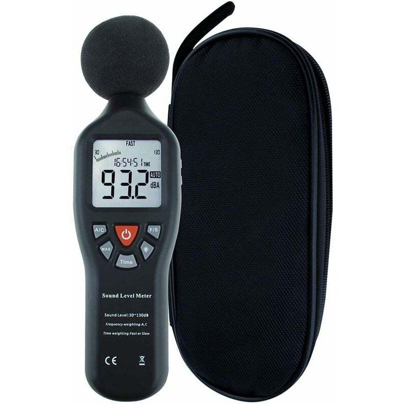 foto del prodotto fonometro, fonometro digitale portatile, misuratore di decibel professionale con display retroilluminato, alta precisione da 30 db a 130 db con