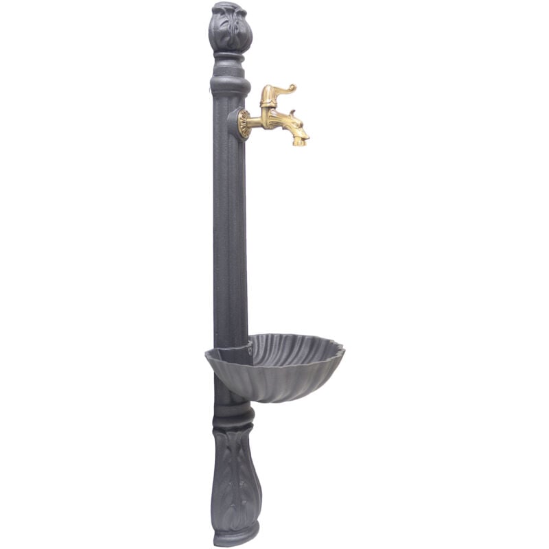 foto del prodotto fontana a colonna osiride per casa giardino colore grigio ghisa con vasca con rubinetto in ottone a scelta brunito mod.147 c