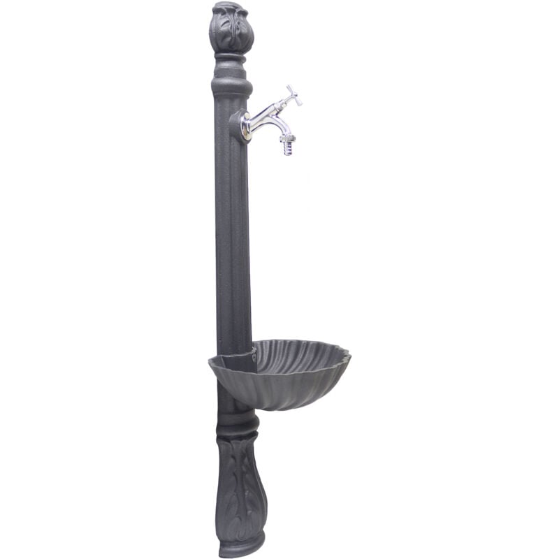 foto del prodotto fontana a colonna osiride per casa giardino colore grigio ghisa con vasca con rubinetto in ottone a scelta cromato mod.303c