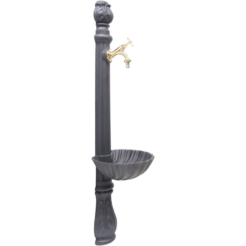 foto del prodotto fontana a colonna osiride per casa giardino colore grigio ghisa con vasca con rubinetto in ottone a scelta lucido mod.303l