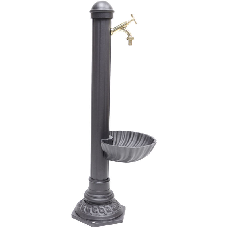 foto del prodotto fontana a colonna pandora per casa giardino colore grigio ghisa con vasca con rubinetto in ottone a scelta lucido
