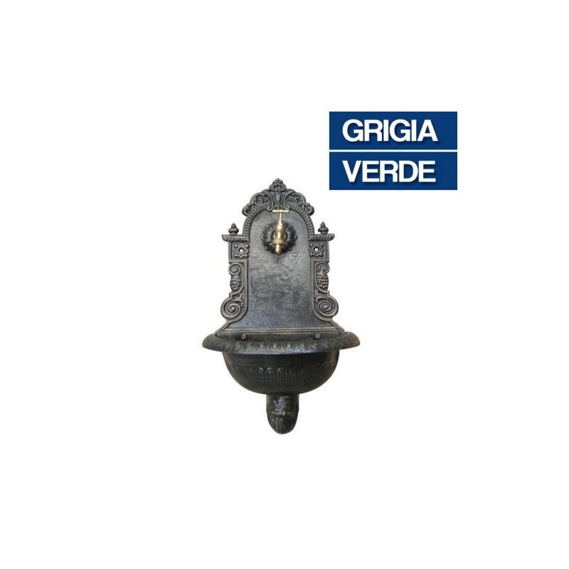 foto del prodotto fontana a muro a parete ghisa da giardino esterno porticato con rubinetto 34054v grigia 34054 