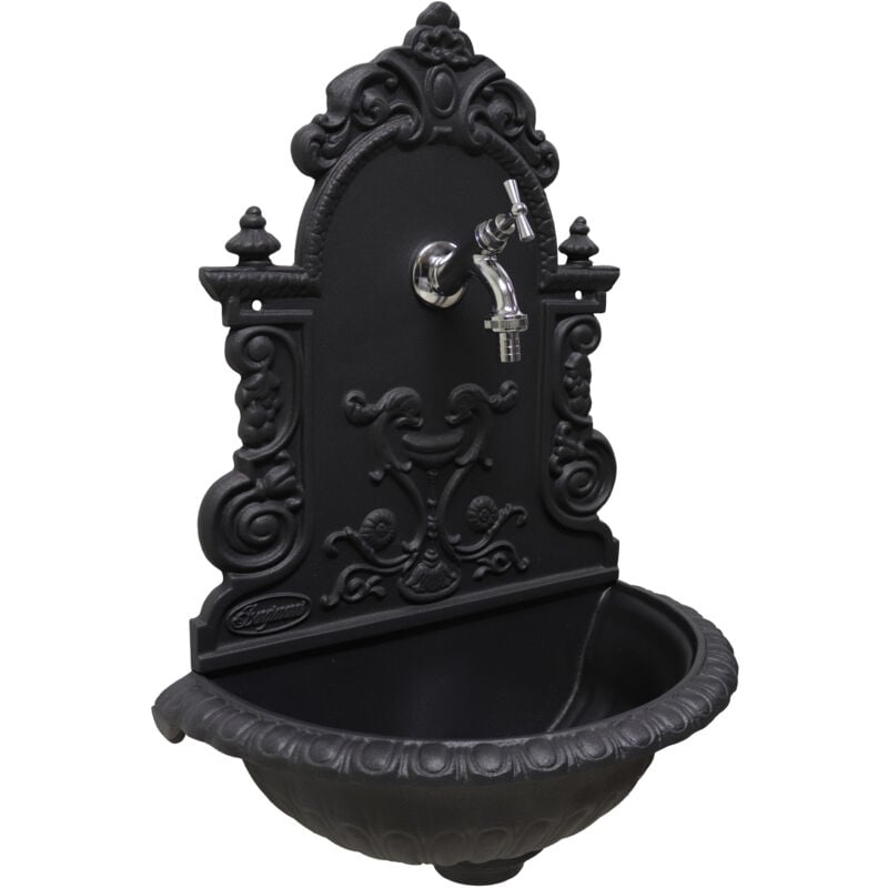 foto del prodotto fontana a muro girona grigio ghisa per casa giardino balcone parete con rubinetto in ottone a scelta cromato