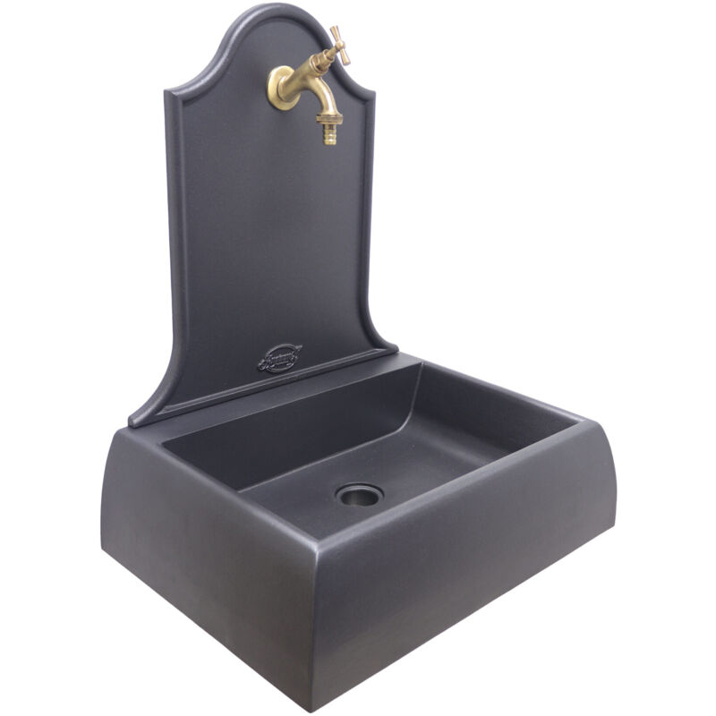 foto del prodotto fontana a muro lione grigio ghisa per casa giardino balcone parete con rubinetto in ottone scegli la finitura brunito 303b