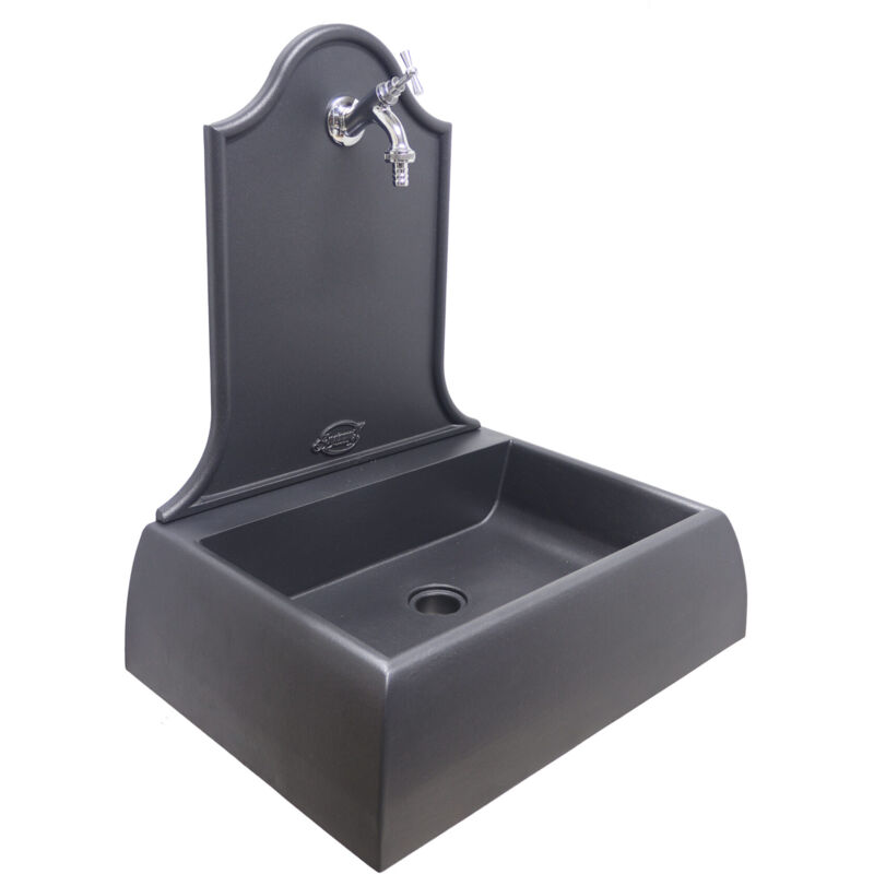 foto del prodotto fontana a muro lione grigio ghisa per casa giardino balcone parete con rubinetto in ottone scegli la finitura cromato 303c