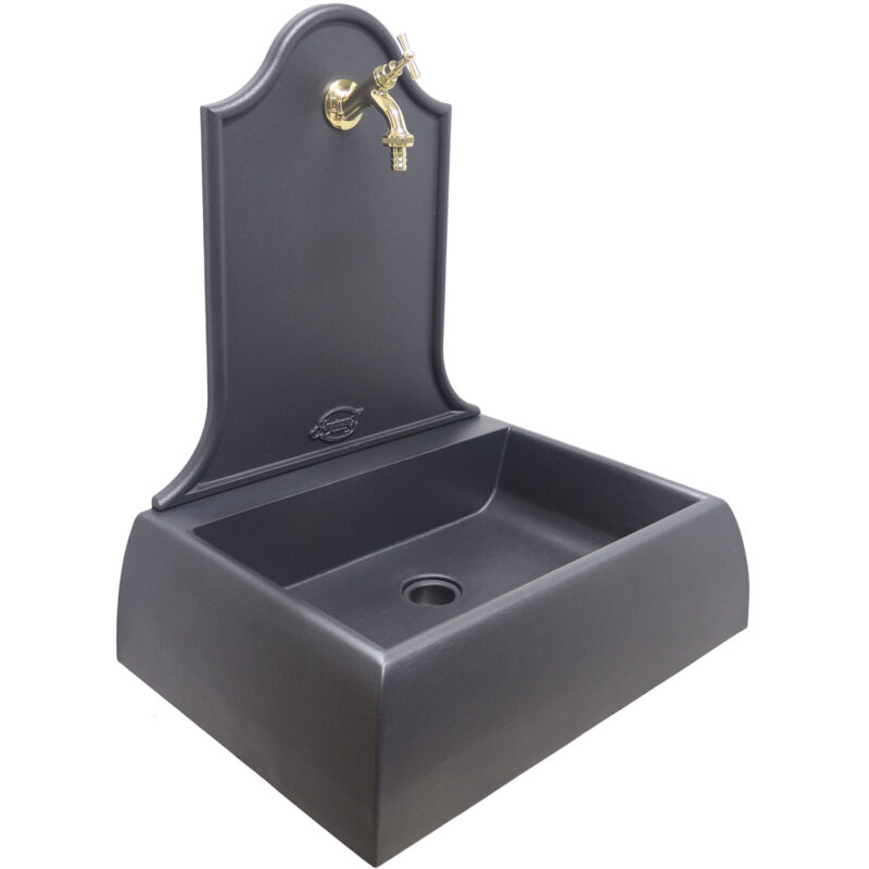 foto del prodotto fontana a muro lione grigio ghisa per casa giardino balcone parete con rubinetto in ottone scegli la finitura lucido 303l