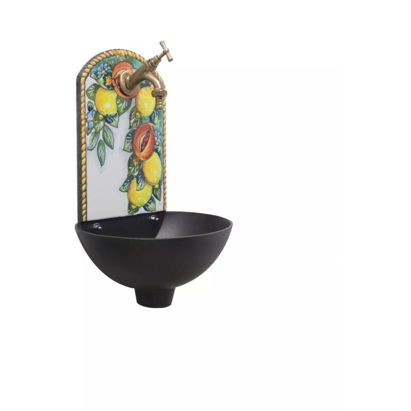 foto del prodotto fontana a muro petra a colore ghisa per casa e giardino pietra lavica con rubinetto in ottone finitura a scelta brunito