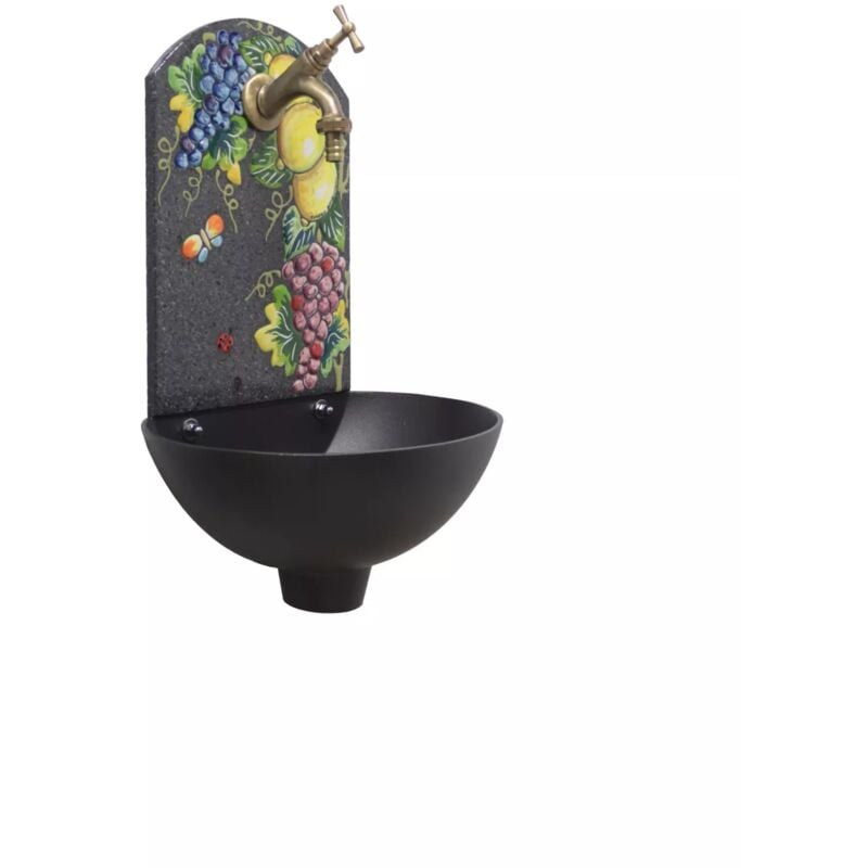 foto del prodotto fontana a muro petra c colore ghisa per casa e giardino pietra lavica con rubinetto in ottone finitura a scelta brunito