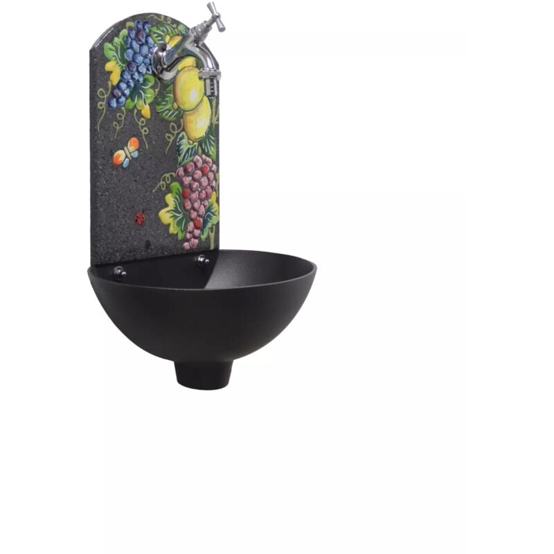 foto del prodotto fontana a muro petra c colore ghisa per casa e giardino pietra lavica con rubinetto in ottone finitura a scelta cromato