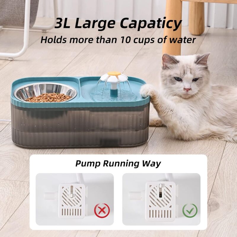 foto del prodotto fontana automatica per gatti ultra silenziosa, mangiatoia per animali domestici, pompa intelligente per fontana per cani, 3 litri con filtro, blu