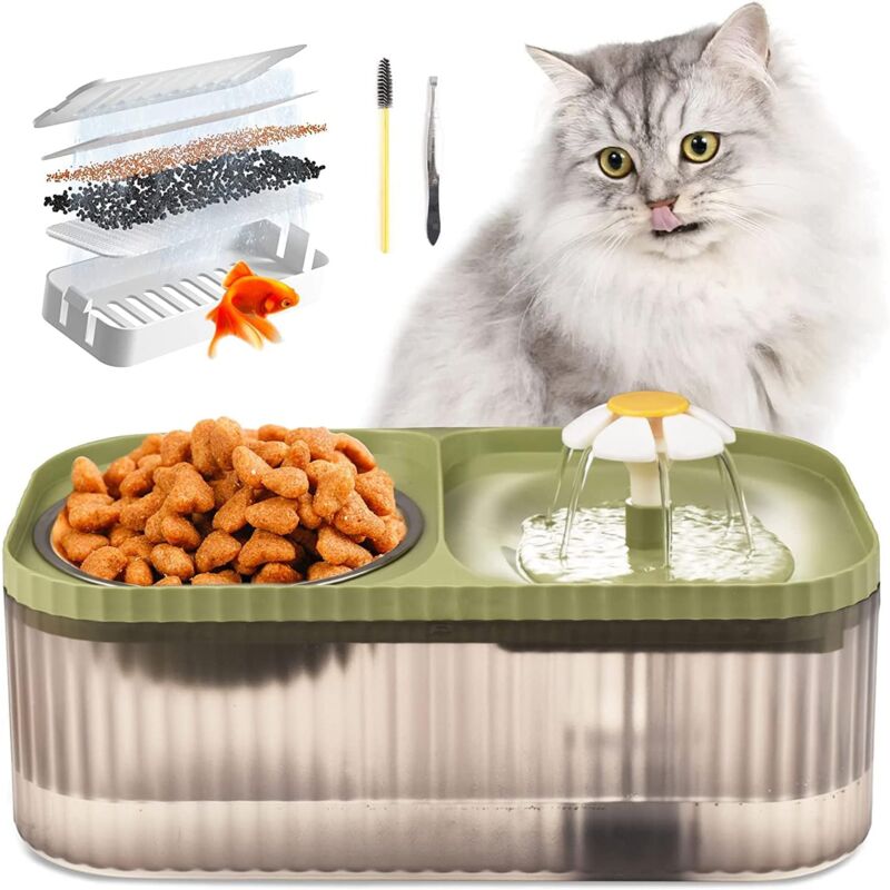 foto del prodotto fontana automatica per gatti ultra silenziosa, mangiatoia per animali domestici, pompa per fontana intelligente per cani, 3 litri con filtro, verde