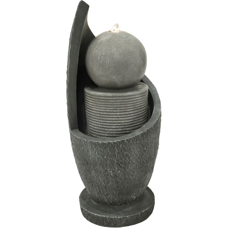 foto del prodotto fontana cascata da esterno in poliresina grigia con sfera led bianca calda, pompa elettrica, cavo da 7m zen cascade spazzola per pulizia inclusa