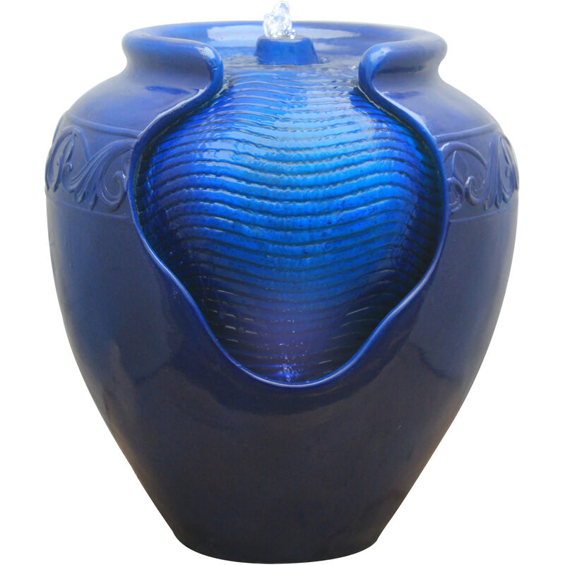 foto del prodotto fontana d acqua con luci per giardino, piccola fontana d acqua a piani per esterni, vaso blu, cascata per interni e ornamento con pompa, arredamento