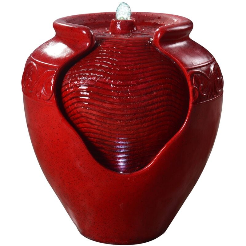 foto del prodotto fontana d acqua con luci per giardino, piccola fontana d acqua a piani per esterni, vaso rosso, cascata per interni e ornamento con pompa,