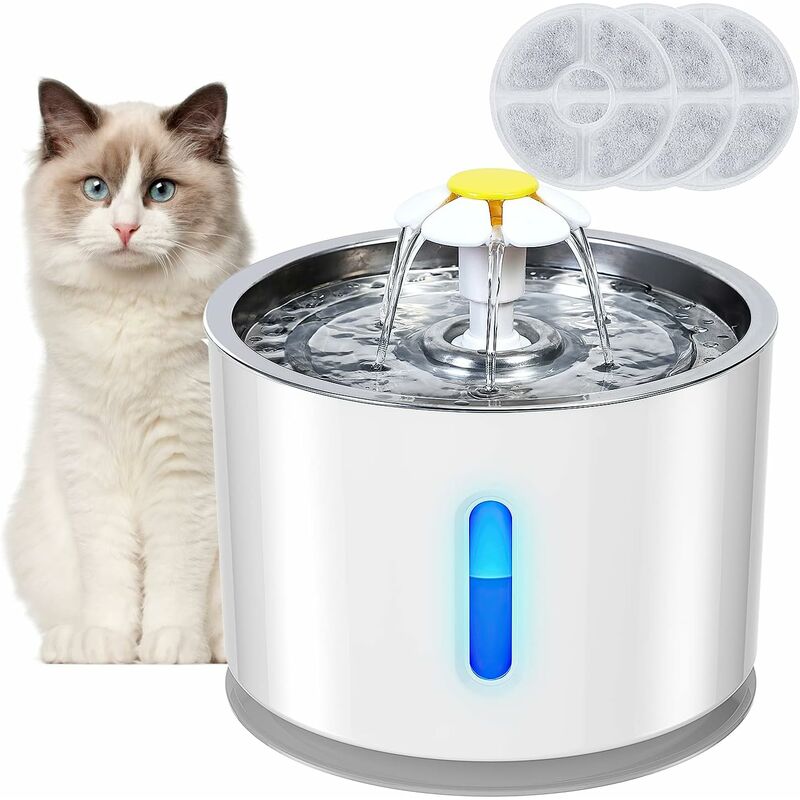 foto del prodotto fontana d acqua per cani da gatto 2,4 litri, fontana d acqua silenziosa per gatti con finestra del livello dell acqua a led e 3 filtri a carbone