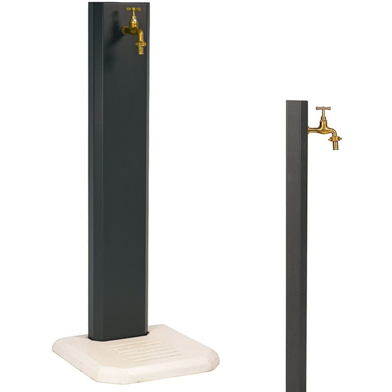 foto del prodotto fontana da giardino design a colonna ovale rubinetto in ottone con base in cemento antracite