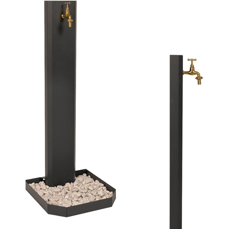 foto del prodotto fontana da giardino design a colonna ovale rubinetto in ottone e base con ciottoli antracite