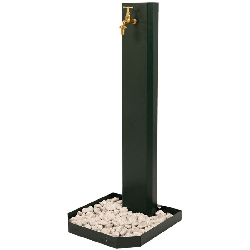 foto del prodotto fontana da giardino design a colonna ovale rubinetto in ottone e base con ciottoli verde