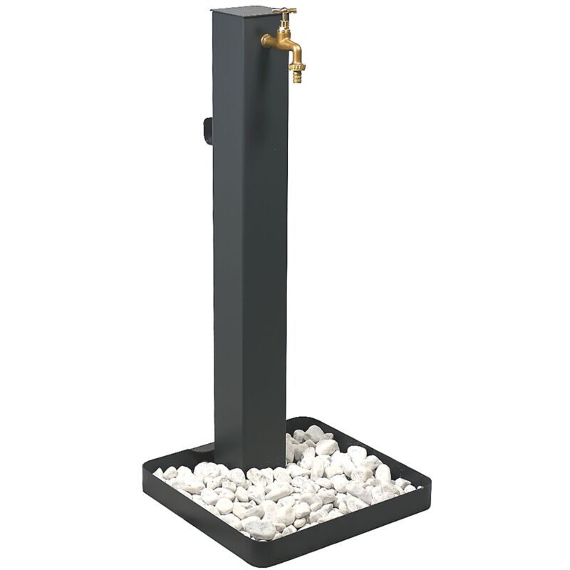 foto del prodotto fontana da giardino design a colonna quadrata rubinetto in ottone e base con ciottoli antracite