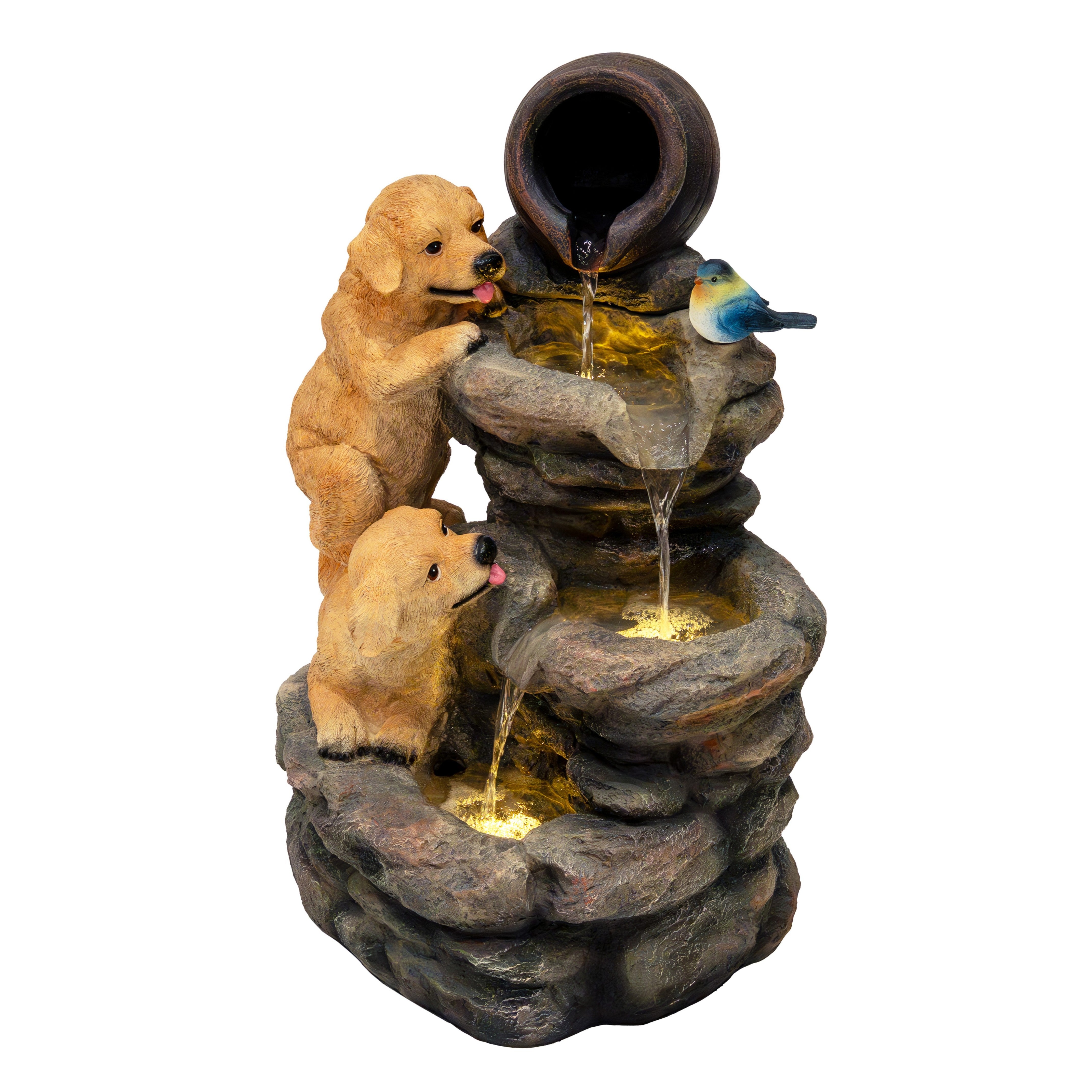 foto del prodotto fontana da giardino elettrica con led e cascata canine creek