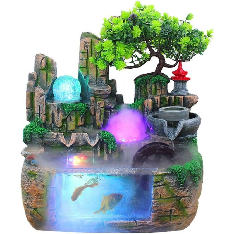 foto del prodotto fontana da giardino in resina con luci a led, decorazione da scrivania feng shui, nebulizzatore, 30 x 20 x 30 cm, per ufficio, camera da letto