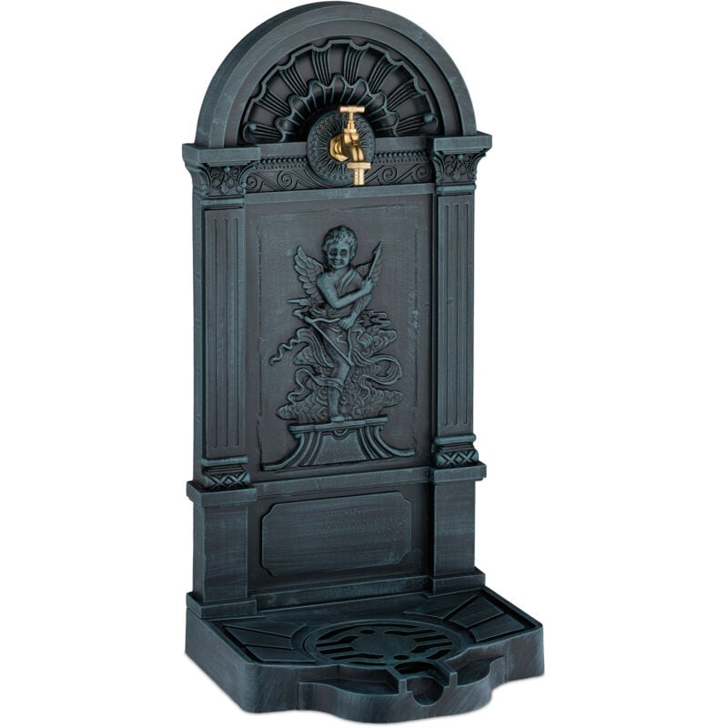 foto del prodotto fontana da giardino in stile antico, 83x39x33 cm, fontanella da esterno, rubinetto acqua con vaschetta, grigio relaxdays